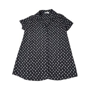 In Due Time Maternity Vintage Black White Abstract Short Sleeve Button Shirt M